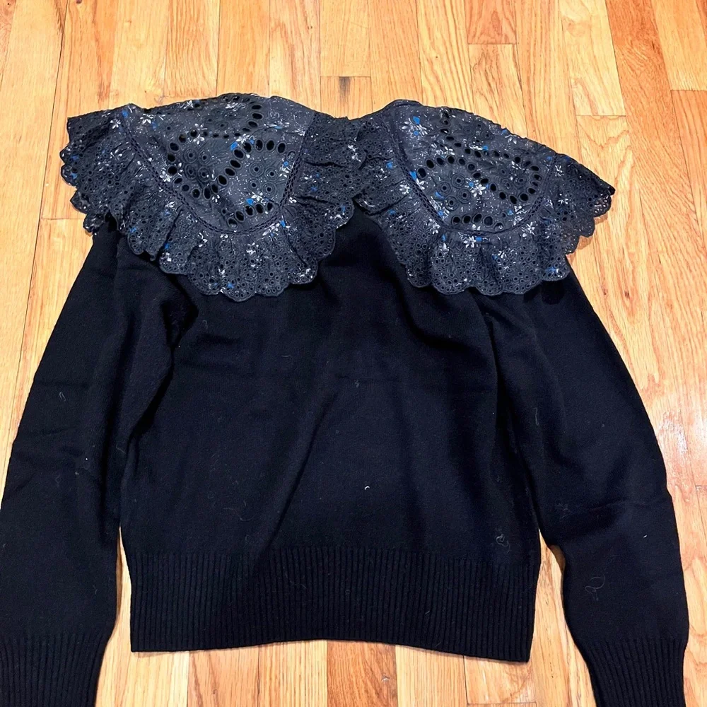 Sea dark navy Crew Neck Sweater with Lace Accents - Picture 3 of 5